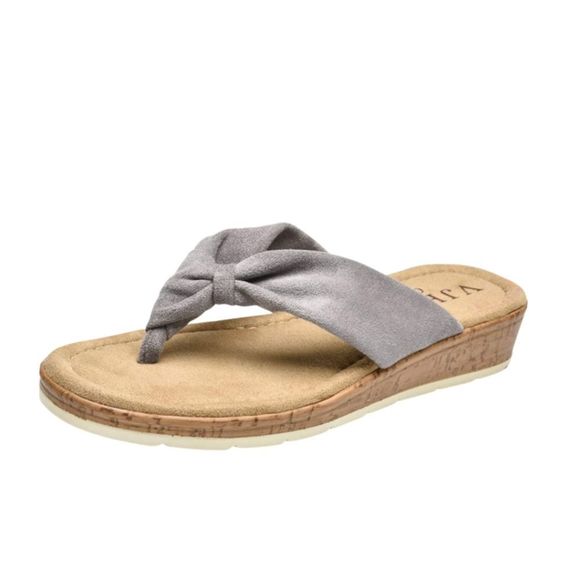 Gray Faux Suede Thong Wedges Soft Cushion Comfort with Arch Support Size 9.5 NEW - Picture 5 of 5